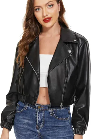 Fahsyee Faux Leather Jacket Women - Black Motorcycle Short Coat Moto Biker Blazer Casual Pleather Jackets Fashion S-XXL