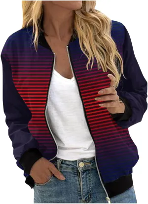 Fall Coats for Women 2024 Trendy Striped Print Cardigan Jackets Long Sleeve Full Zip Winter Coat Pockets Outerwear
