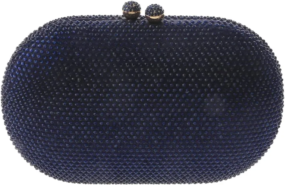 Fashion Satin Rhinestone Clutch Evening Bag / Magnetic Closure / Long Chain Strap / Navy Blue / Women's / Adult / Summer / Compact / Glamorous / Rectangular / 7.25"L x 4.5"H x 2.5"W