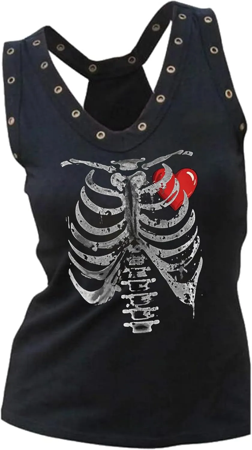 Fensajomon Skull Shirt for Women Tank Top Sleeveless Workout Summer Printed Loose Running T-Shirt Vest