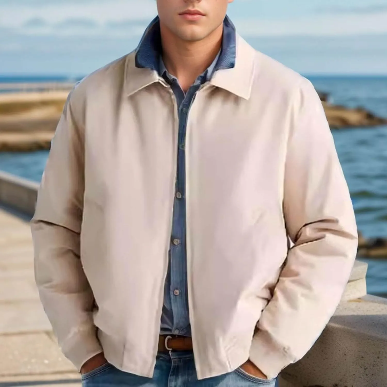 Finelylove Mens Lightweight Varsity Bomber Jacket Laydown Water Resistant Windbreaker Casual Stylish Spring Fall Jacket
