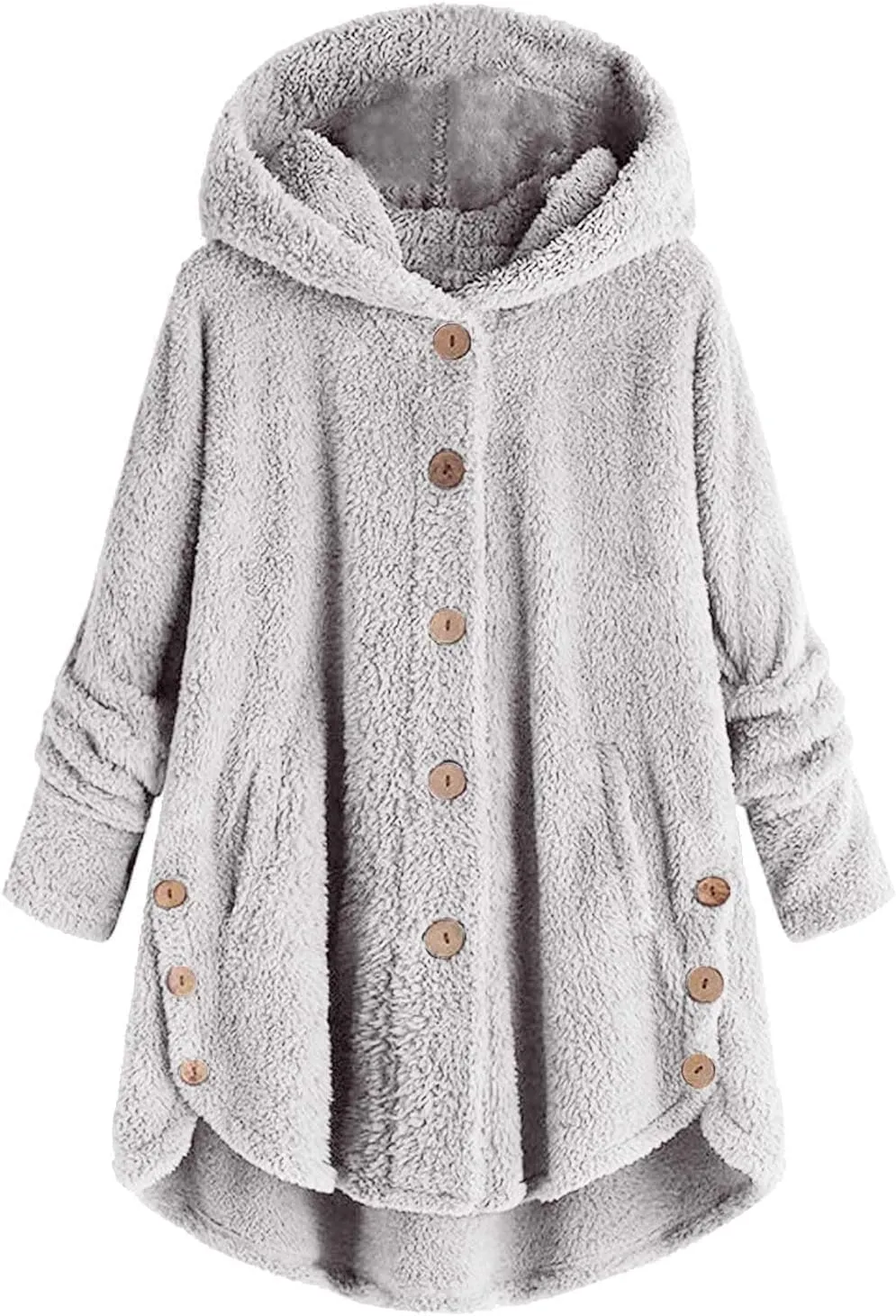 Fleece Jacket Women Long Sleeve Sherpa Hooded Coats Fall Winter Warm Fuzzy Jackets Button Plush Outerwear