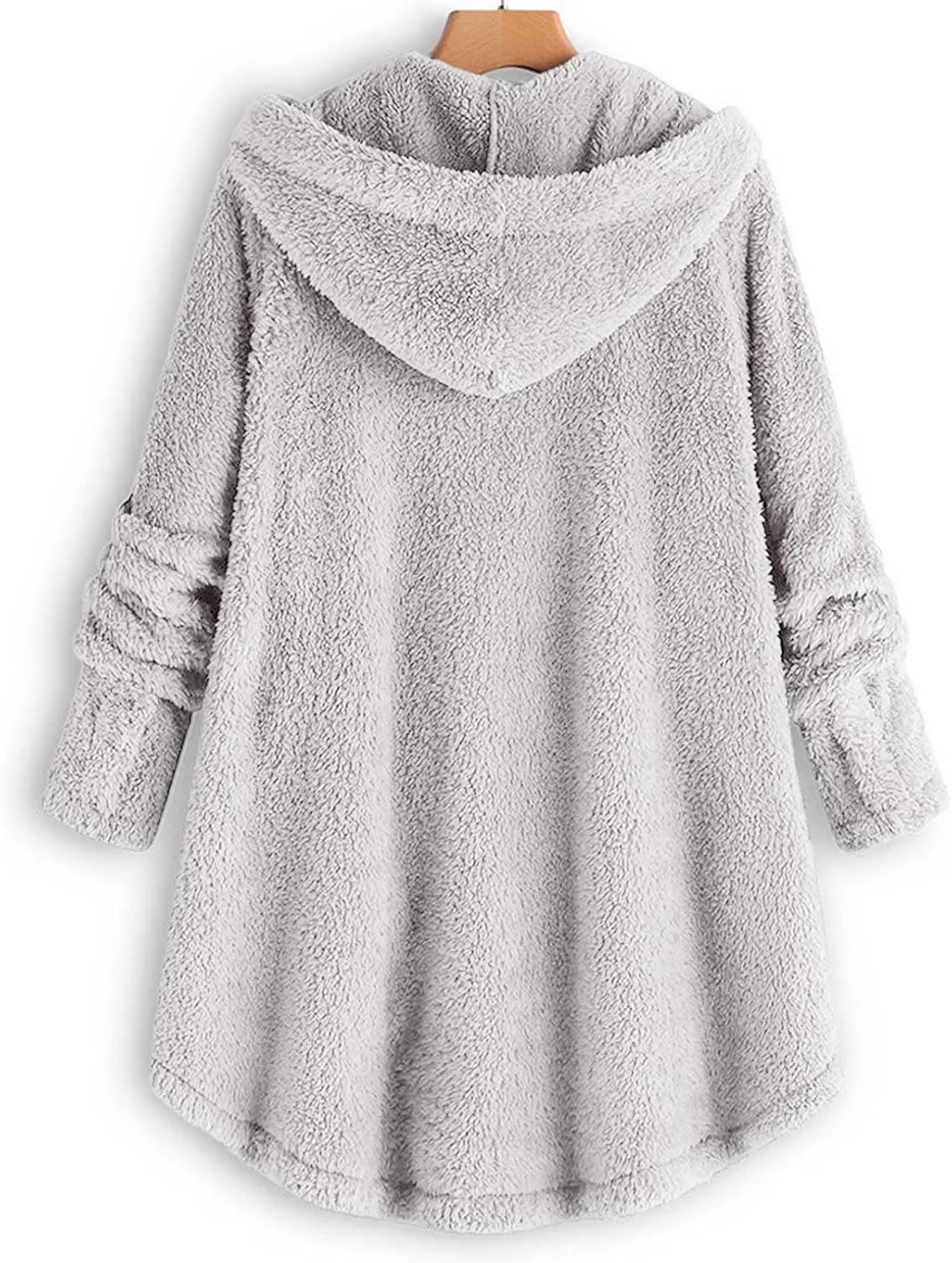 Fleece Jacket Women Long Sleeve Sherpa Hooded Coats Fall Winter Warm Fuzzy Jackets Button Plush Outerwear