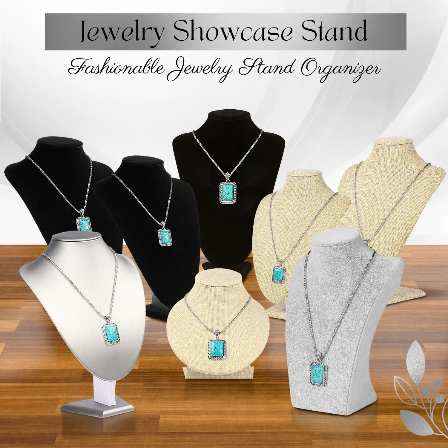 Flexzion Necklace Bust Display Stand (1 Pack) - 10 Inch 3D Mannequin Gray Velvet Necklace Display Holder for Home, Boutique & Trade Shows - Jewelry Display for Selling Necklace, Pendants, Chokers