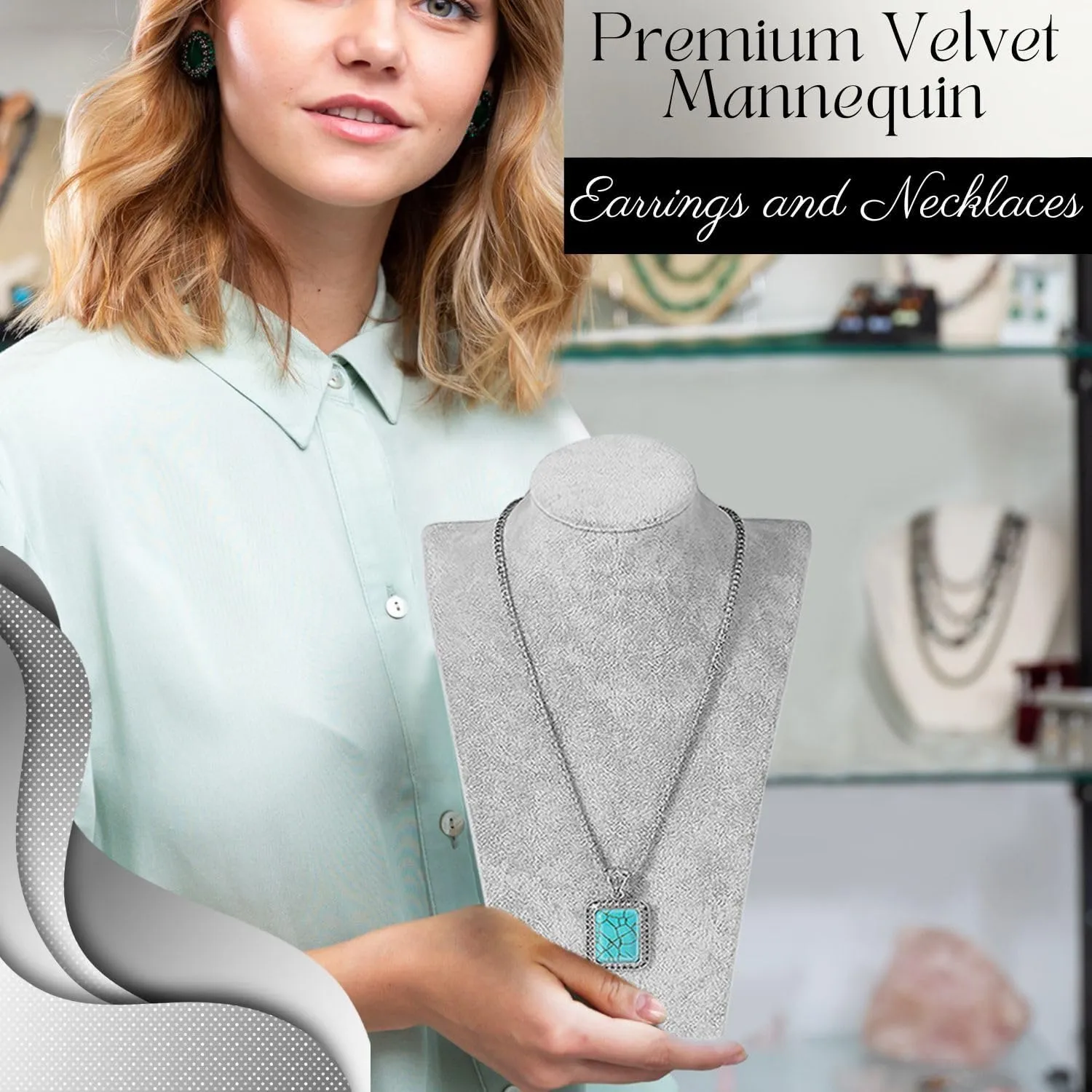 Flexzion Necklace Bust Display Stand (1 Pack) - 10 Inch 3D Mannequin Gray Velvet Necklace Display Holder for Home, Boutique & Trade Shows - Jewelry Display for Selling Necklace, Pendants, Chokers