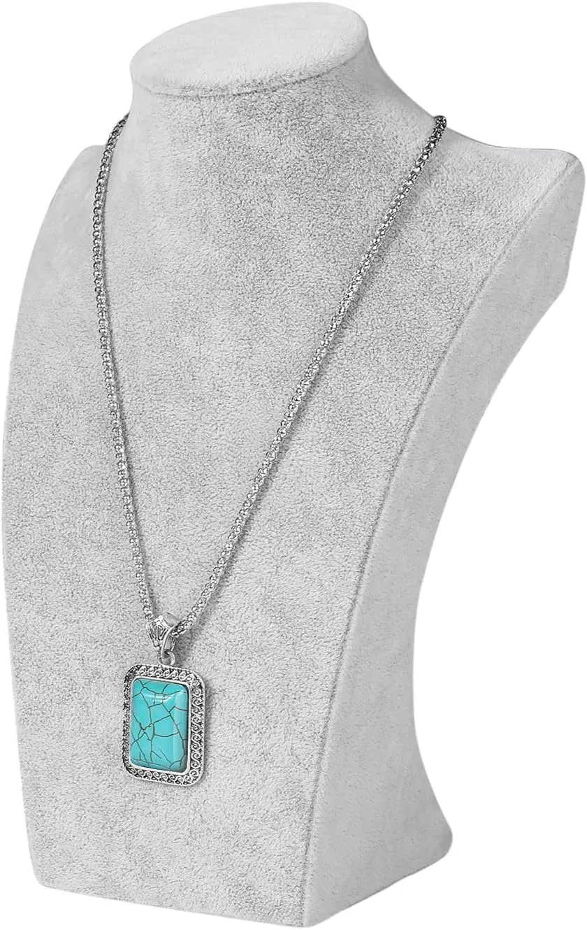 Flexzion Necklace Bust Display Stand (1 Pack) - 10 Inch 3D Mannequin Gray Velvet Necklace Display Holder for Home, Boutique & Trade Shows - Jewelry Display for Selling Necklace, Pendants, Chokers
