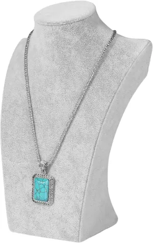 Flexzion Necklace Bust Display Stand (1 Pack) - 10 Inch 3D Mannequin Gray Velvet Necklace Display Holder for Home, Boutique & Trade Shows - Jewelry Display for Selling Necklace, Pendants, Chokers