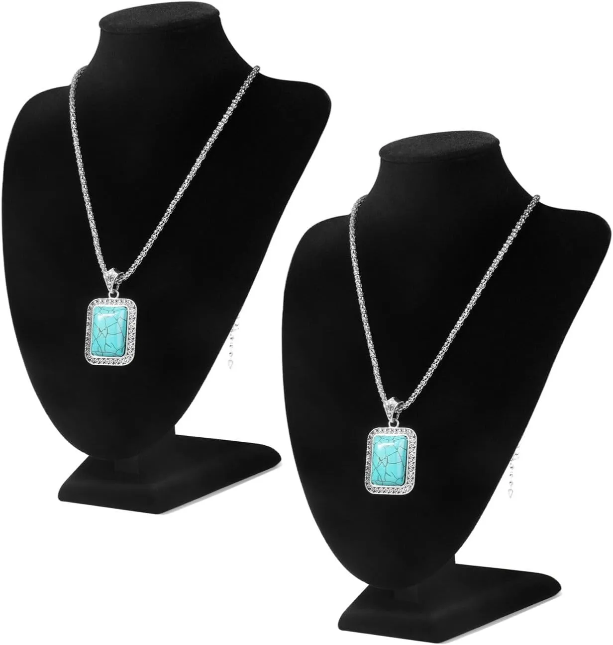 Flexzion Necklace Bust Display Stand (2 Pack) - 10 Inch 3D Mannequin Black Velvet Necklace Display Holder for Home, Boutique & Trade Shows - Jewelry Display for Selling Necklace, Pendants, Lockets
