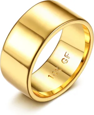 Florideco 14K Gold Filled Ring Gold Band Thick Thin Pinky Thumb Ring Gold Stacking Stackable Wedding Band Ring for Women Men Non Tarnish Comfort Fit Size 6 to 10