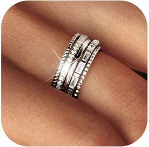 Florideco 14K Gold Filled Thin Stackable Rings for Women,Minimalist Non Tarnish Cubic Zirconia Band Rings,Dainty Trendy Statement Stacking Rings Set Size 6-10