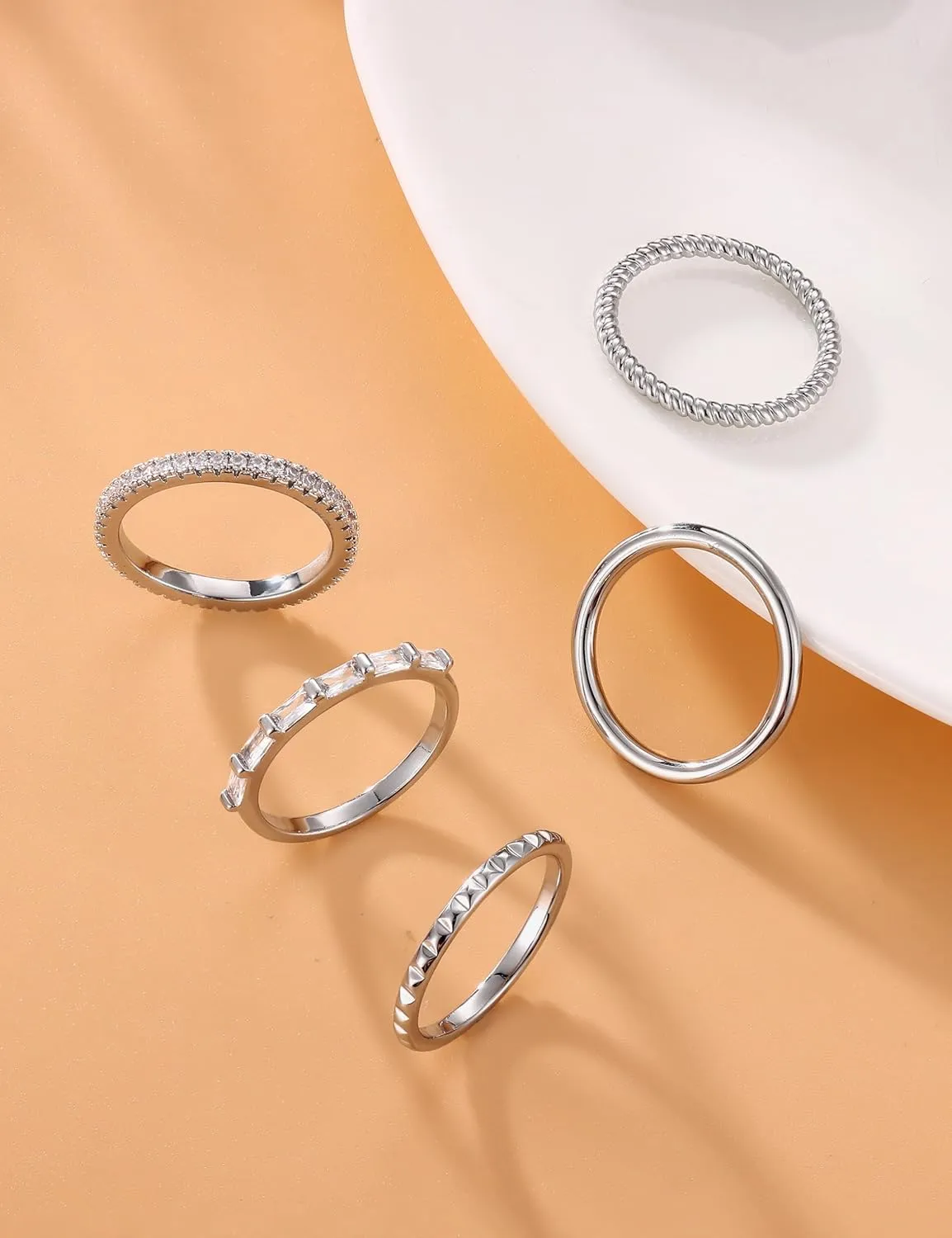 Florideco 14K Gold Filled Thin Stackable Rings for Women,Minimalist Non Tarnish Cubic Zirconia Band Rings,Dainty Trendy Statement Stacking Rings Set Size 6-10