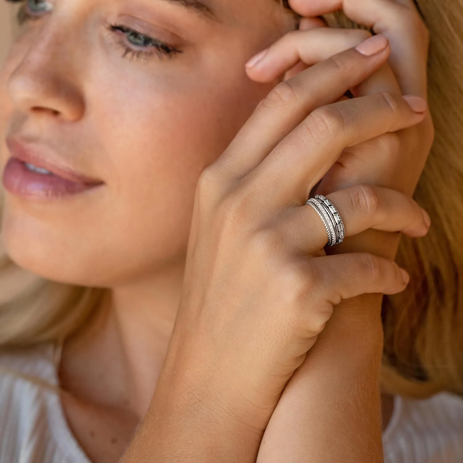 Florideco 14K Gold Filled Thin Stackable Rings for Women,Minimalist Non Tarnish Cubic Zirconia Band Rings,Dainty Trendy Statement Stacking Rings Set Size 6-10