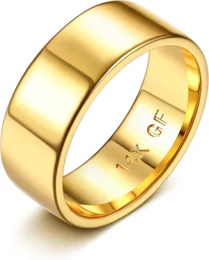 Florideco 8MM 14K Band Ring Thick Pinky Thumb Ring Stacking Stackable Wedding Band Ring for Women Men Non Tarnish Size 6