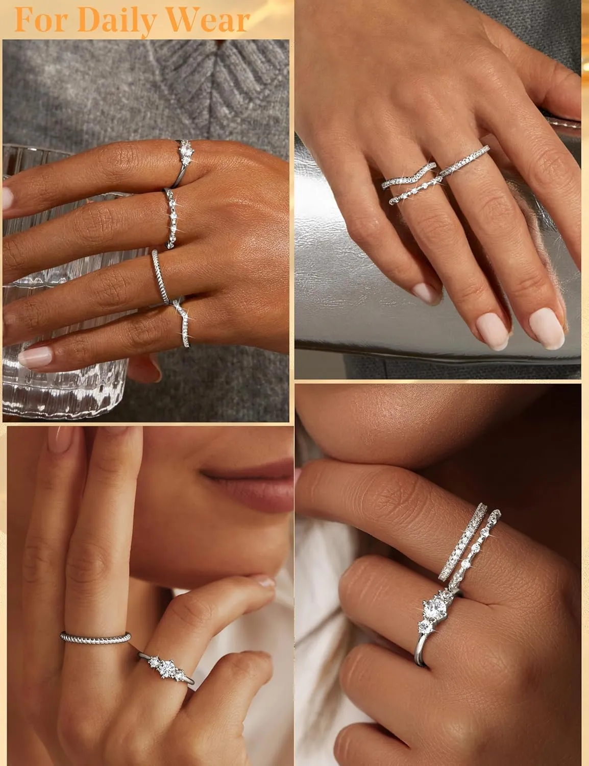 Florideco Stackable Gold Rings for Women 14K Gold Plated Minimalist Non Tarnish Cubic Zirconia Thumb Ring Set Dainty Gold Knuckle Ring Trendy Statement Stacking Rings Set Size 5-10