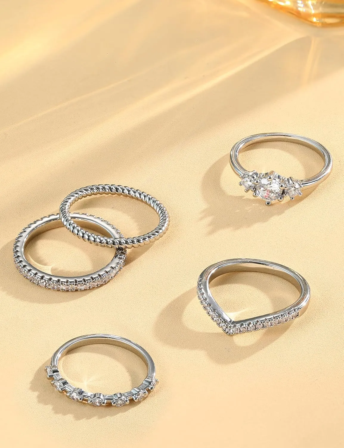 Florideco Stackable Gold Rings for Women 14K Gold Plated Minimalist Non Tarnish Cubic Zirconia Thumb Ring Set Dainty Gold Knuckle Ring Trendy Statement Stacking Rings Set Size 5-10