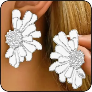 Flower Earrings for Women Big Statement Earrings for Women Floral Earrings Daisy Earrings Pink Gold Silver Orange Black White Flower Stud Earrings Summer Spring Fancy Earrings