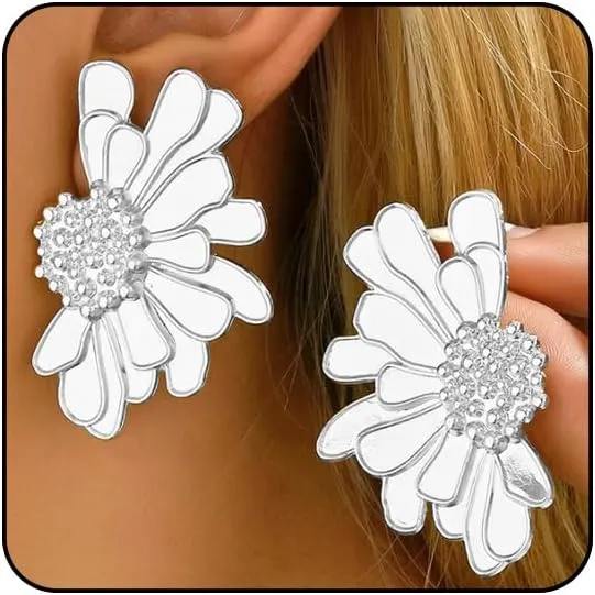Flower Earrings for Women Big Statement Earrings for Women Floral Earrings Daisy Earrings Pink Gold Silver Orange Black White Flower Stud Earrings Summer Spring Fancy Earrings