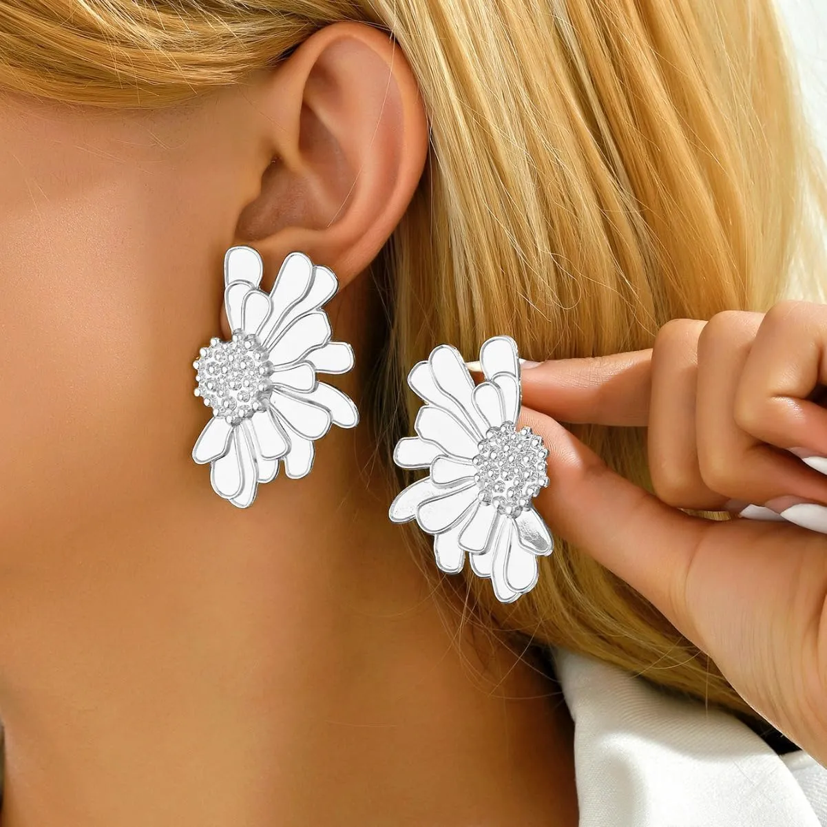 Flower Earrings for Women Big Statement Earrings for Women Floral Earrings Daisy Earrings Pink Gold Silver Orange Black White Flower Stud Earrings Summer Spring Fancy Earrings