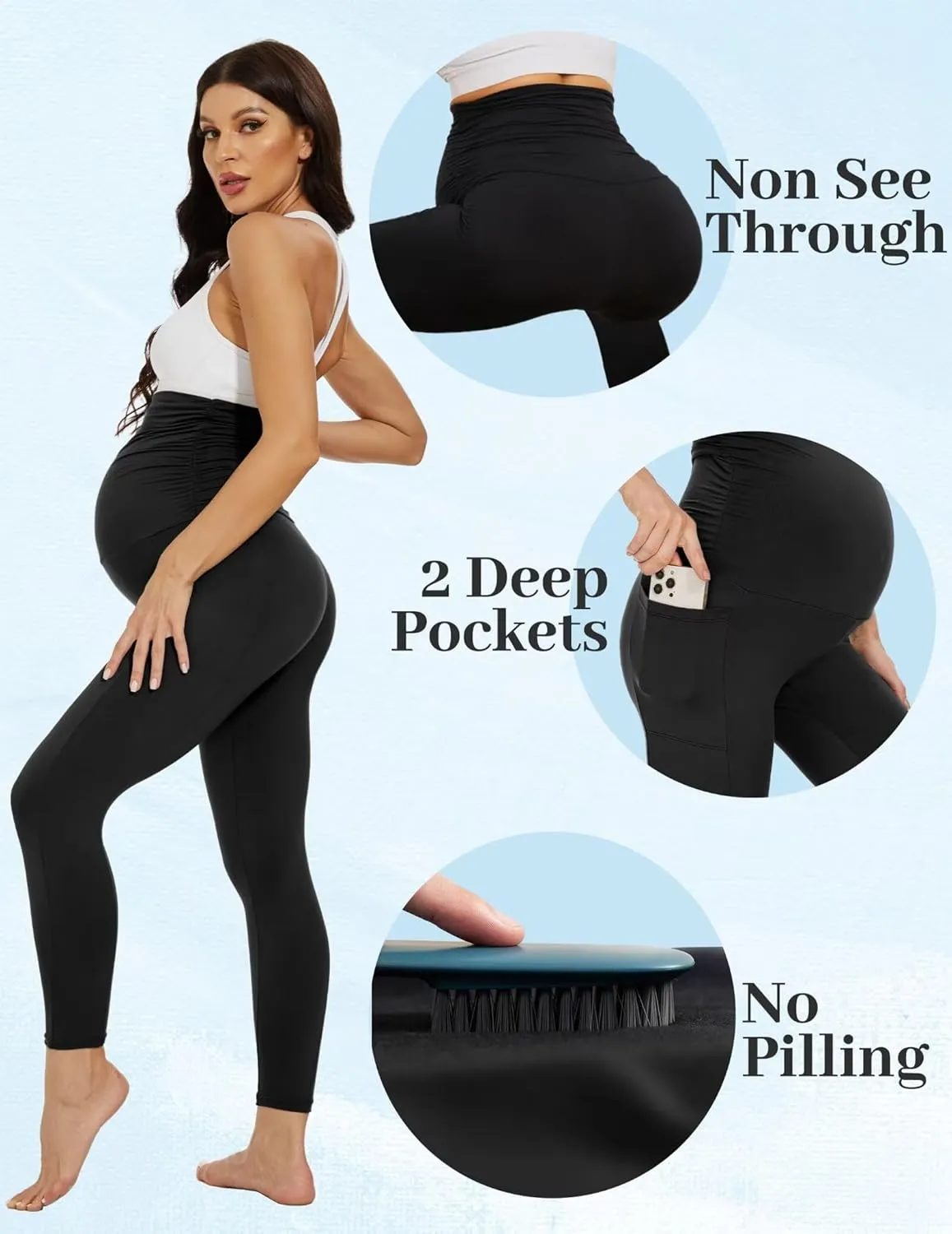 Fotociti 2 Pack Maternity Leggings With Pockets Over The Belly,Womens Pregnancy Workout Yoga Active Soft Tights Pants
