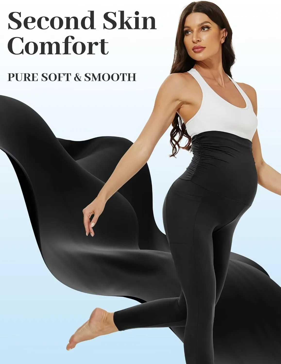 Fotociti 2 Pack Maternity Leggings With Pockets Over The Belly,Womens Pregnancy Workout Yoga Active Soft Tights Pants