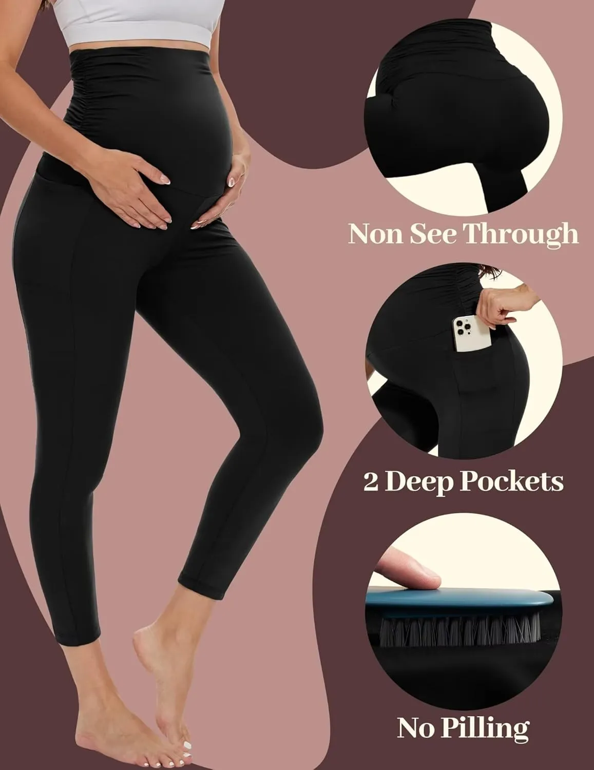 Fotociti Fleece Lined Maternity Leggings with Pockets Over The Belly,Pregnancy Thermal Warm Workout Yoga Pants