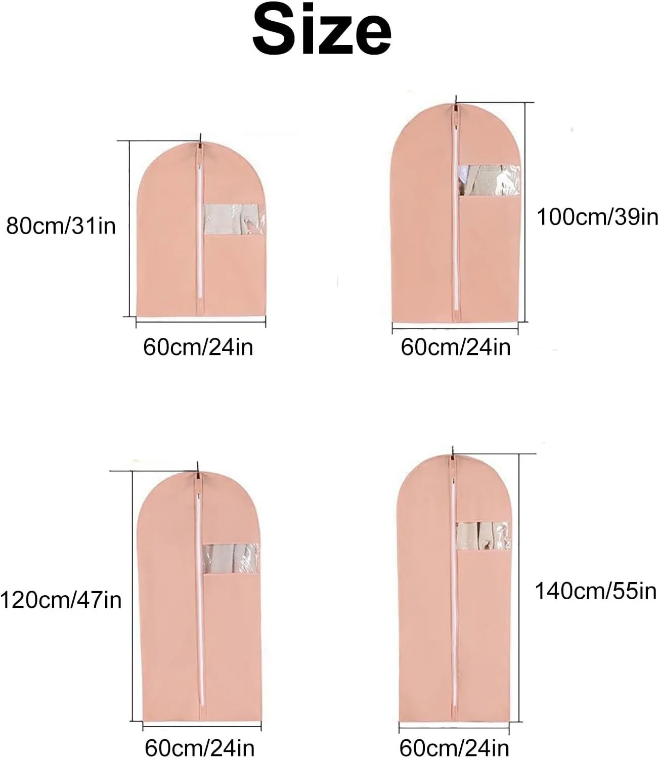 Garment Bag for Hanging Clothes with Clear Window,5 Pcs Non-Woven Fabrics Garment Covers for Suit Coat Dress Windbreaker(Gray,24x31in/60x80cm)