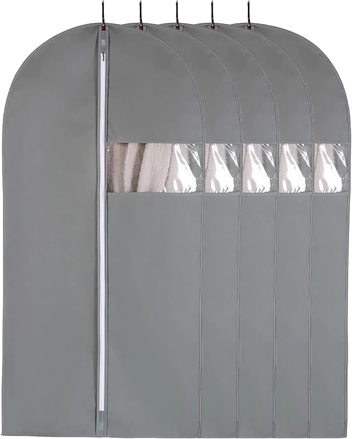 Garment Bag for Hanging Clothes with Clear Window,5 Pcs Non-Woven Fabrics Garment Covers for Suit Coat Dress Windbreaker(Gray,24x31in/60x80cm)