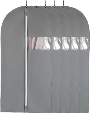 Garment Bag for Hanging Clothes with Clear Window,5 Pcs Non-Woven Fabrics Garment Covers for Suit Coat Dress Windbreaker(Gray,24x31in/60x80cm)