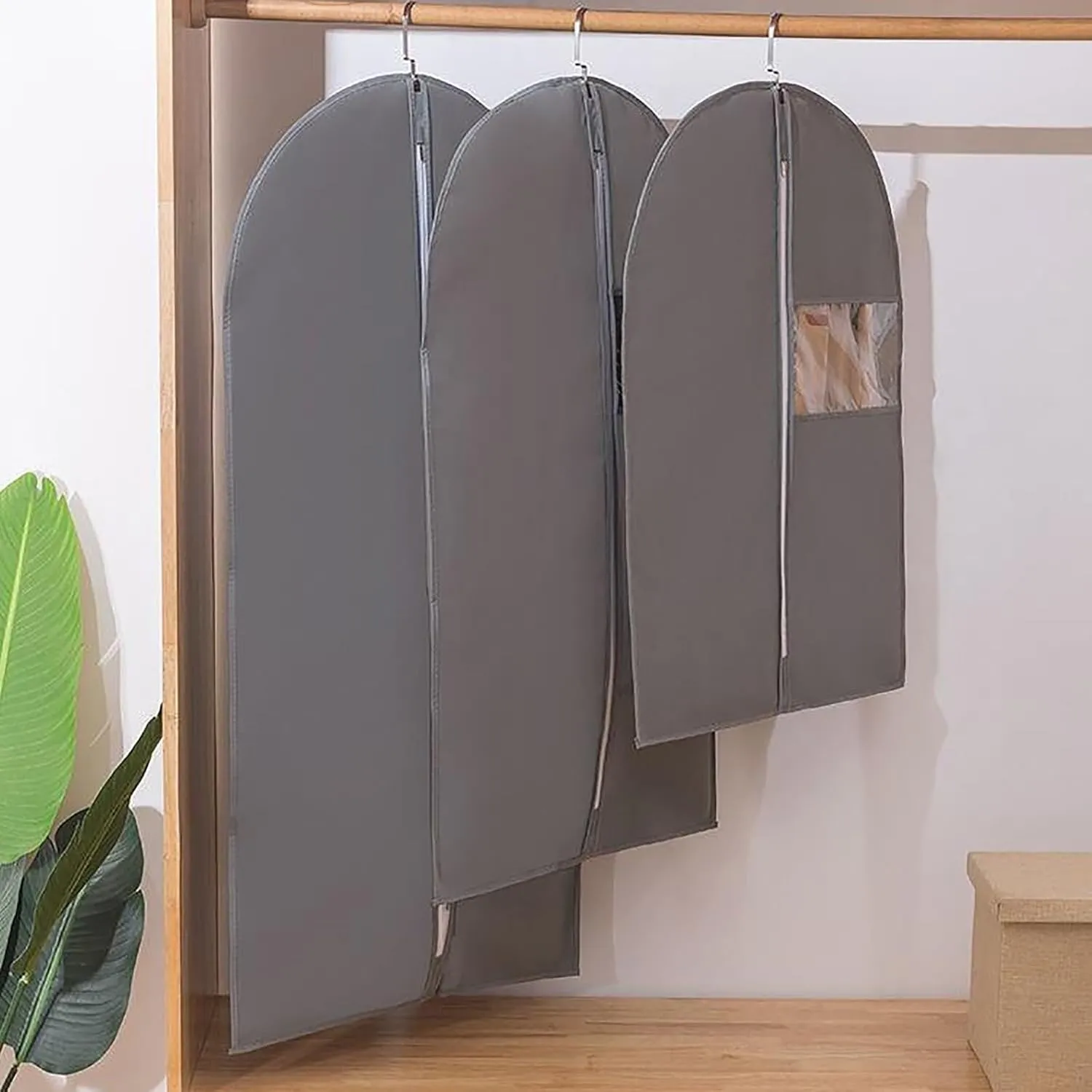 Garment Bag for Hanging Clothes with Clear Window,5 Pcs Non-Woven Fabrics Garment Covers for Suit Coat Dress Windbreaker(Gray,24x31in/60x80cm)