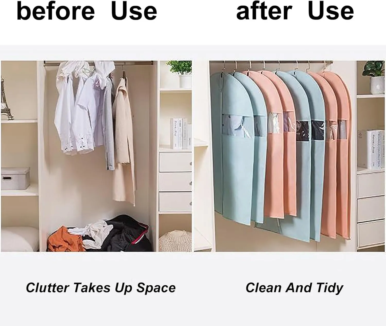 Garment Bag for Hanging Clothes with Clear Window,5 Pcs Non-Woven Fabrics Garment Covers for Suit Coat Dress Windbreaker(Gray,24x31in/60x80cm)