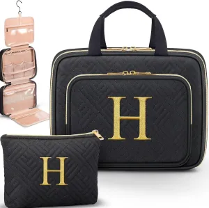 Gifts for Women, Initial Toiletry Makeup Bag Hanging Cosmetic Organizer with Embroidery Letter Personalized Nurse Teacher Appreciation Gift Birthday Mothers Day Gifts for Mom Sister Wife Friend Auntie