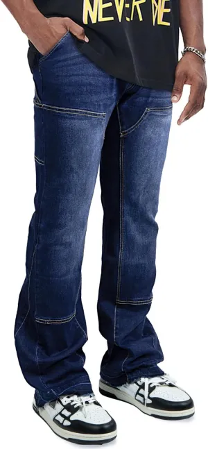 GINGTTO Men's Jeans Slim Fit Flared Stacked Denim Pants Hip Hop Streetwear
