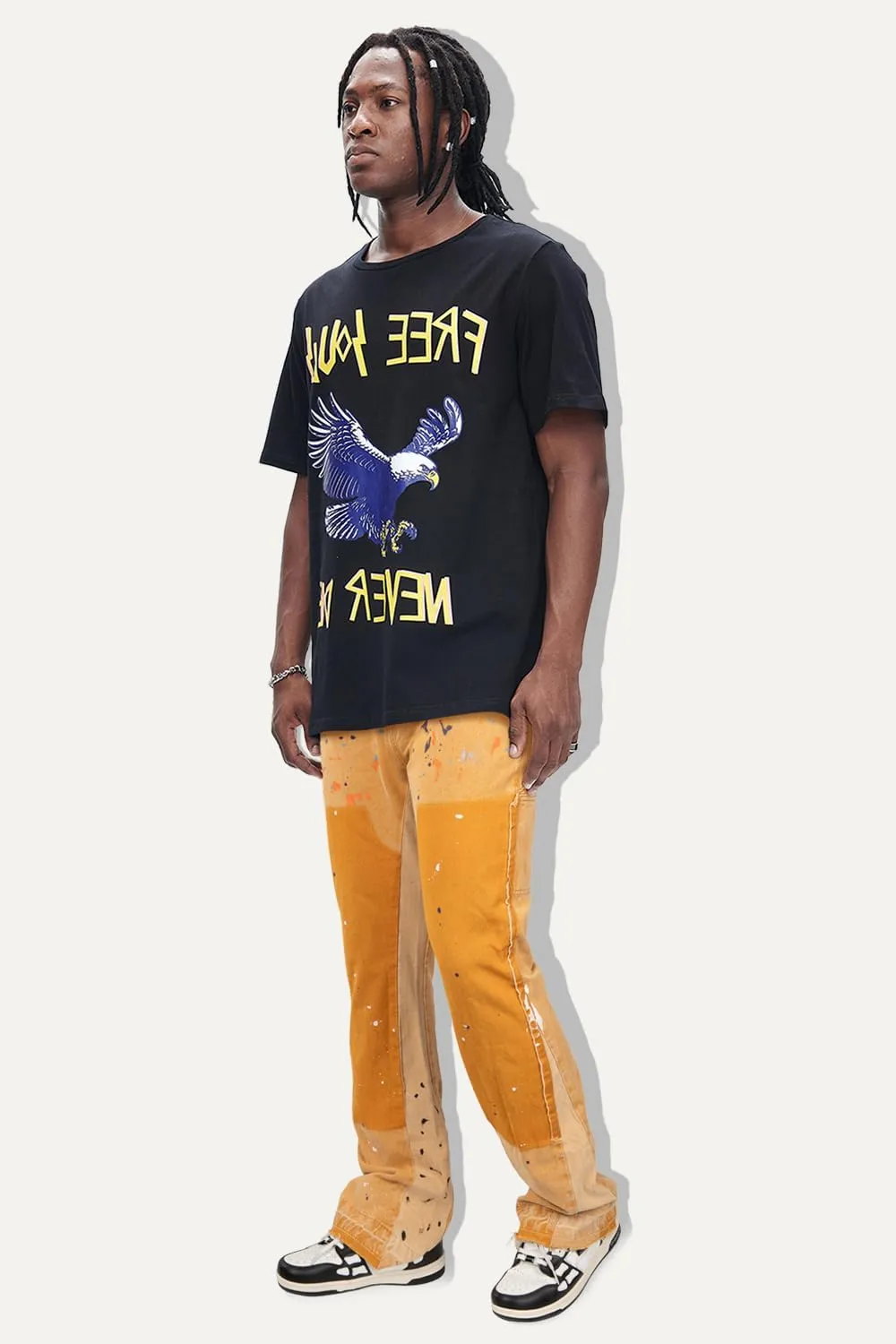 GINGTTO Men's Jeans Slim Fit Flared Stacked Denim Pants Hip Hop Streetwear