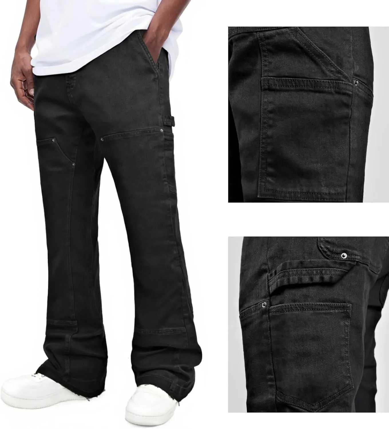GINGTTO Men's Jeans Slim Fit Flared Stacked Denim Pants Hip Hop Streetwear