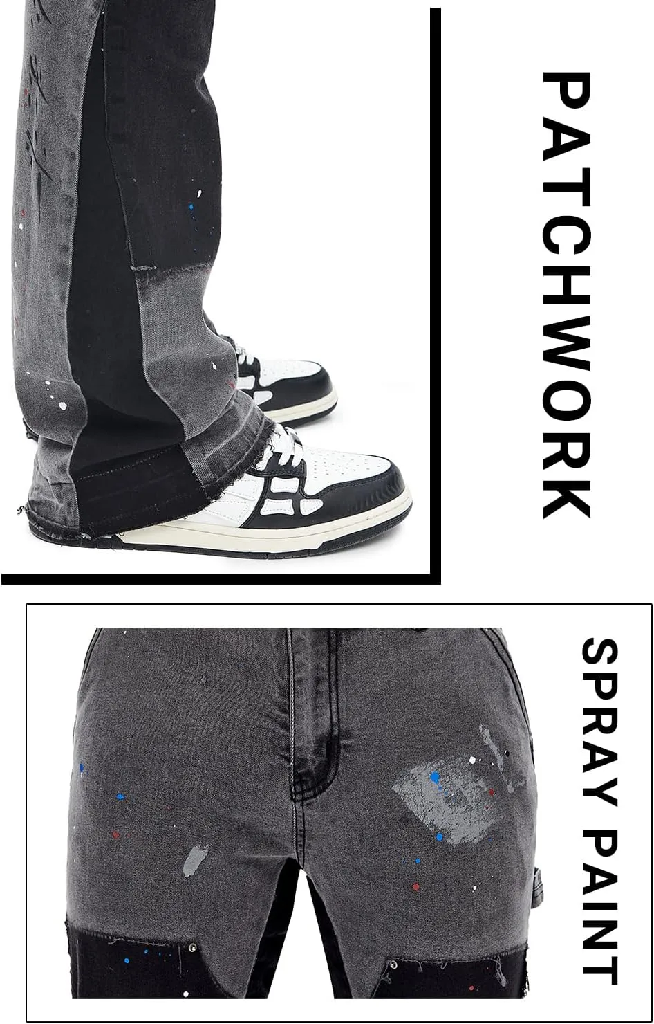 GINGTTO Men's Jeans Slim Fit Flared Stacked Denim Pants Hip Hop Streetwear
