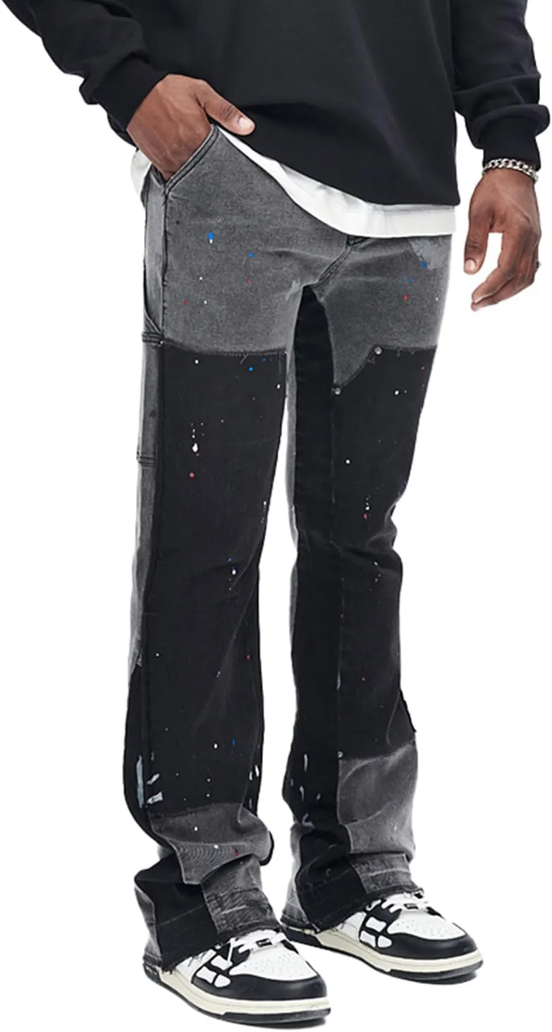 GINGTTO Men's Jeans Slim Fit Flared Stacked Denim Pants Hip Hop Streetwear