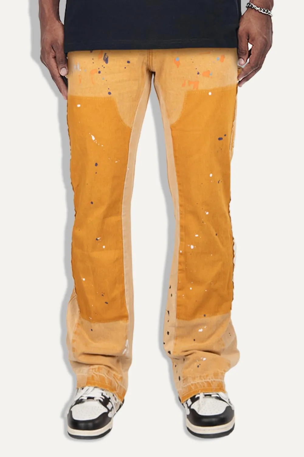 GINGTTO Men's Jeans Slim Fit Flared Stacked Denim Pants Hip Hop Streetwear