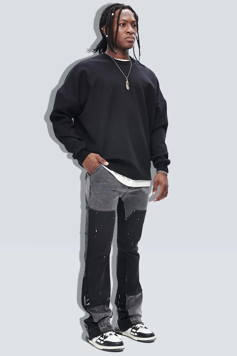 GINGTTO Men's Jeans Slim Fit Flared Stacked Denim Pants Hip Hop Streetwear