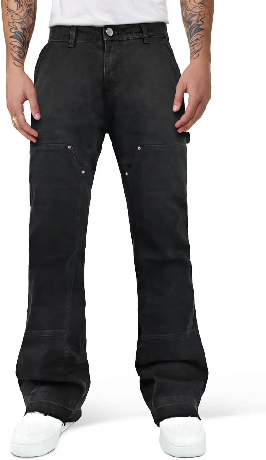 GINGTTO Men's Jeans Slim Fit Flared Stacked Denim Pants Hip Hop Streetwear