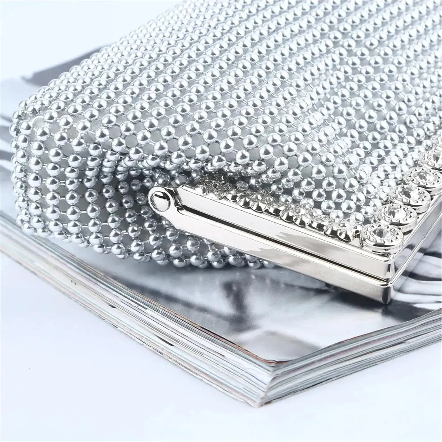 Glitter Bead Elegant Woman Party Vintage Bridal Purse Silver Handbags Night Bag For Party Prom Cocktail Wedding