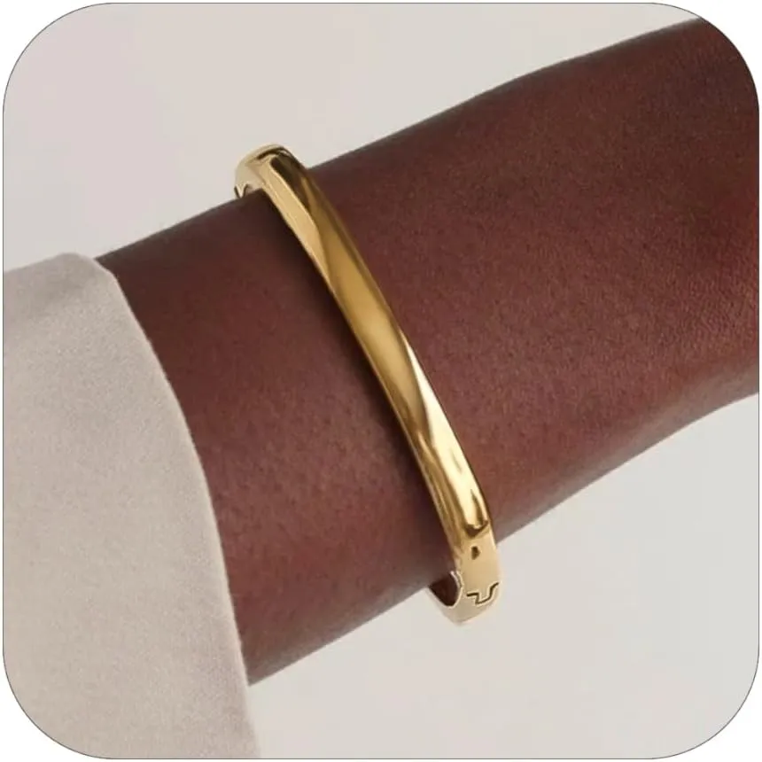 Gold Bangle Bracelets for Women, 18K Gold Plated Stainless Steel Love Friendship Bangles, Polished Finish Oval Bracelets for Women, Trendy Valentine's Birthday Christmas Gifts