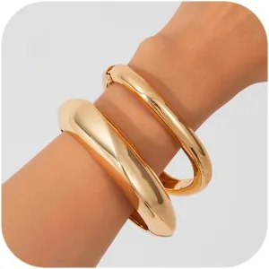 Gold Bangle Bracelets for Women Gold Plated Wide Chunky Cuff Bracelet Stack Trendy Open Adjustable Twist Cuff Bangle Jewelry 