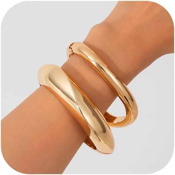 Gold Bangle Bracelets for Women Gold Plated Wide Chunky Cuff Bracelet Stack Trendy Open Adjustable Twist Cuff Bangle Jewelry 