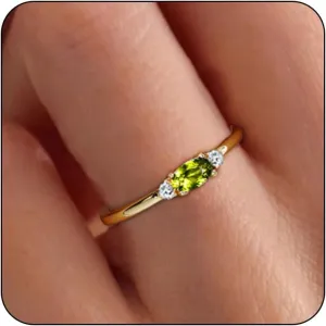 Gold Birthstone Rings for Women Mother Dainty Stackable Gold Rings Non Tarnish Thumb 14k Gold Plated CZ Emerald Green Gemstone Ring Jewelry Birthday Gift for Mom Daughter Band Size 6-11