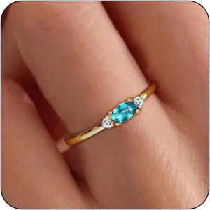 Gold Birthstone Rings for Women Mother Dainty Stackable Gold Rings Non Tarnish Thumb 14k Gold Plated CZ Emerald Green Gemstone Ring Jewelry Birthday Gift for Mom Daughter Band Size 6-11