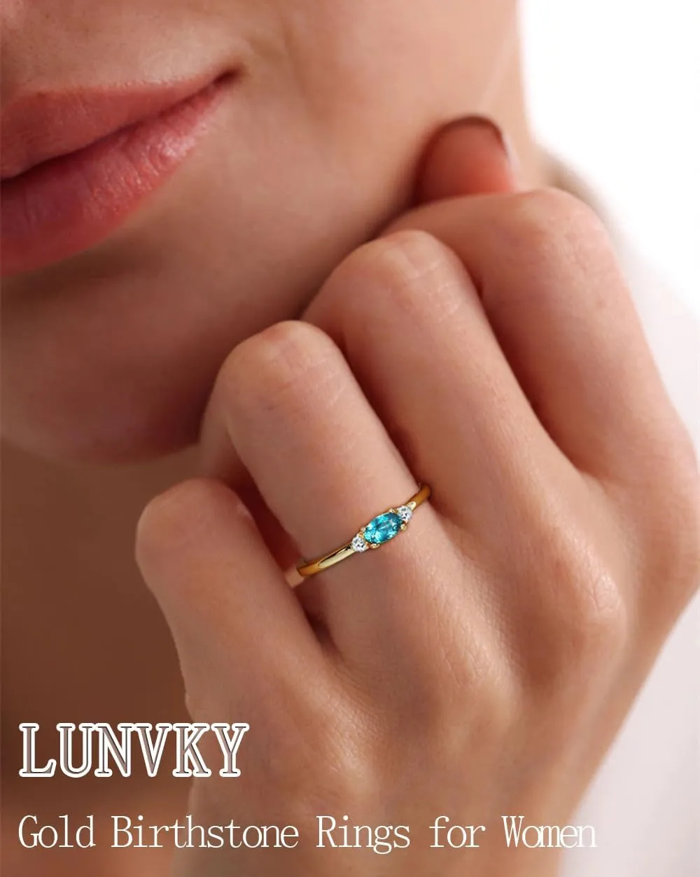 Gold Birthstone Rings for Women Mother Dainty Stackable Gold Rings Non Tarnish Thumb 14k Gold Plated CZ Emerald Green Gemstone Ring Jewelry Birthday Gift for Mom Daughter Band Size 6-11