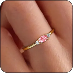 Gold Birthstone Rings for Women Mother Dainty Stackable Gold Rings Non Tarnish Thumb 14k Gold Plated CZ Emerald Green Gemstone Ring Jewelry Birthday Gift for Mom Daughter Band Size 6-11
