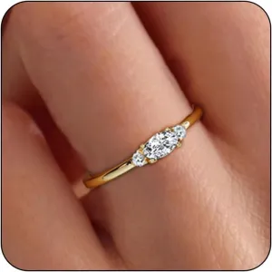 Gold Birthstone Rings for Women Mother Dainty Stackable Gold Rings Non Tarnish Thumb 14k Gold Plated CZ Emerald Green Gemstone Ring Jewelry Birthday Gift for Mom Daughter Band Size 6-11