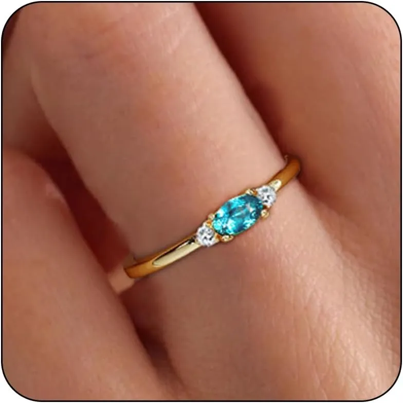 Gold Birthstone Rings for Women Mother Dainty Stackable Gold Rings Non Tarnish Thumb 14k Gold Plated CZ Emerald Green Gemstone Ring Jewelry Birthday Gift for Mom Daughter Band Size 6-11