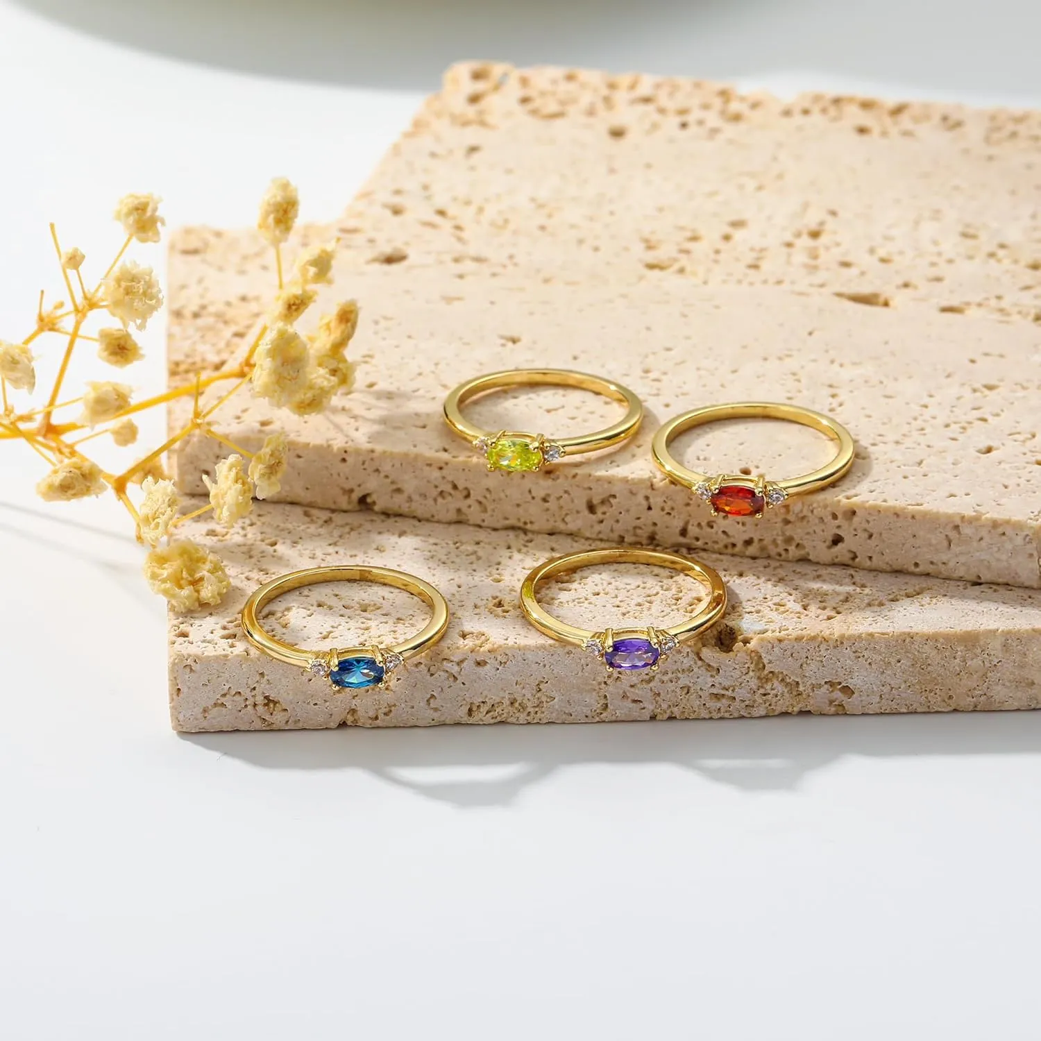 Gold Birthstone Rings for Women Mother Dainty Stackable Gold Rings Non Tarnish Thumb 14k Gold Plated CZ Emerald Green Gemstone Ring Jewelry Birthday Gift for Mom Daughter Band Size 6-11